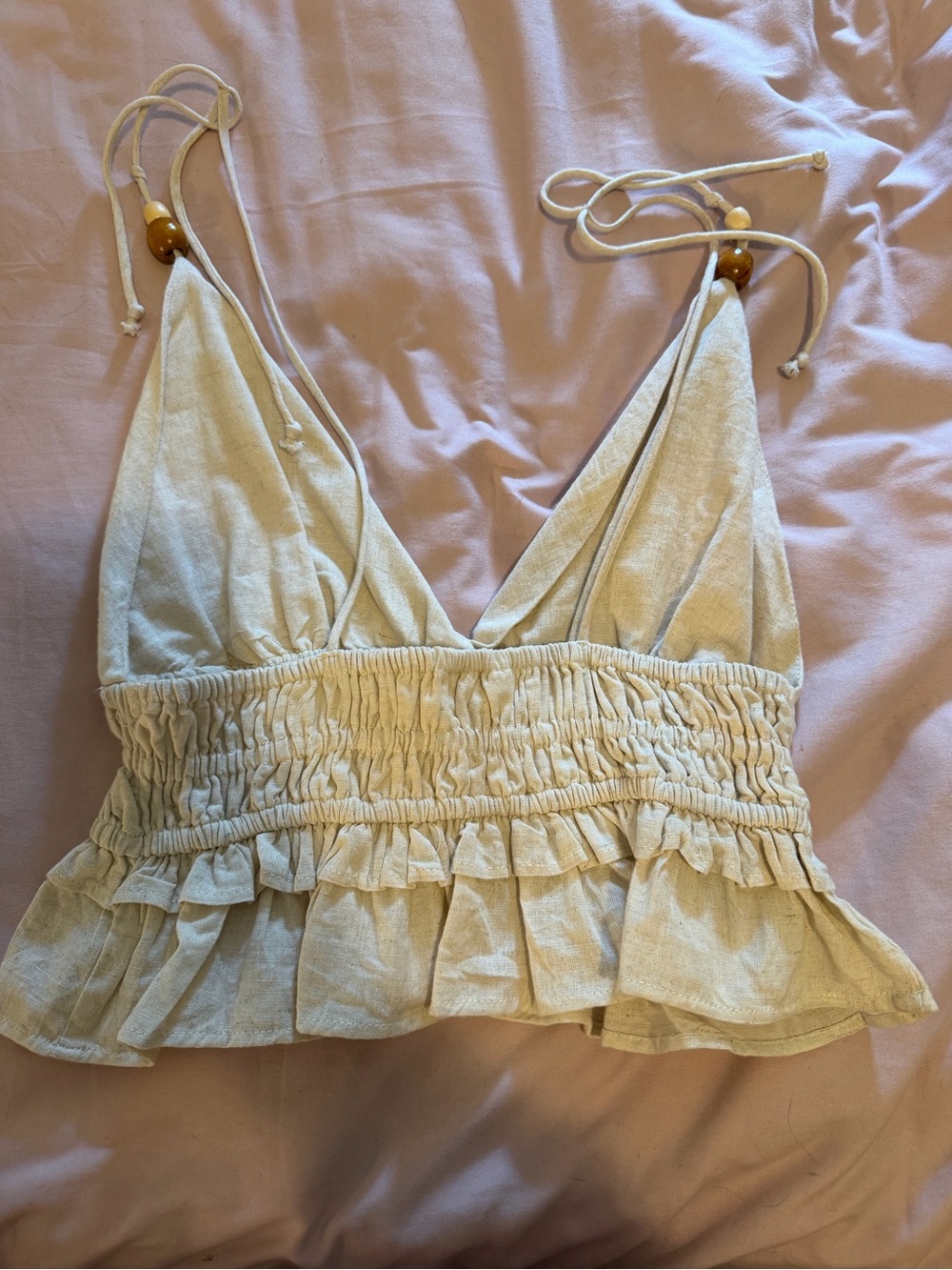Women's Cream Ruffled Smocked Crop Top - Picture 2 of 2